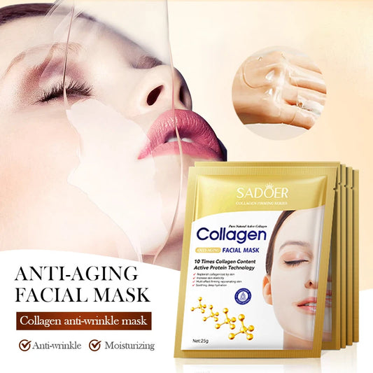 5pcs SADOER Collagen Face Mask Facial skincare Moisturizing Brightening Firming Hydrating Facial Masks Face Skin Care Products